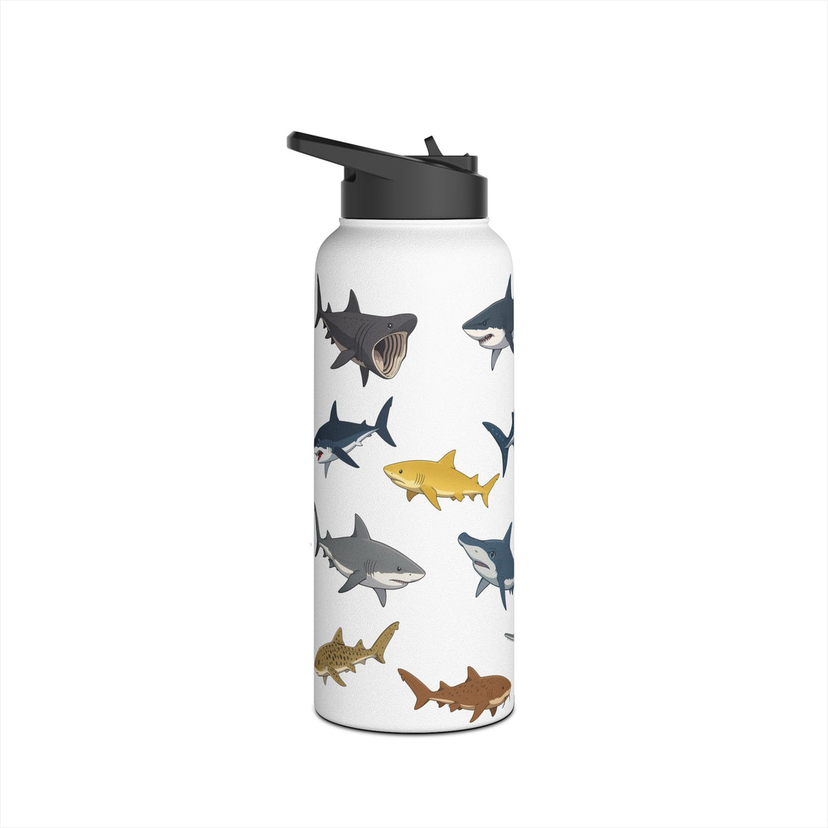 Whimsical Anime Shark Stainless Steel Water Bottle, 32oz