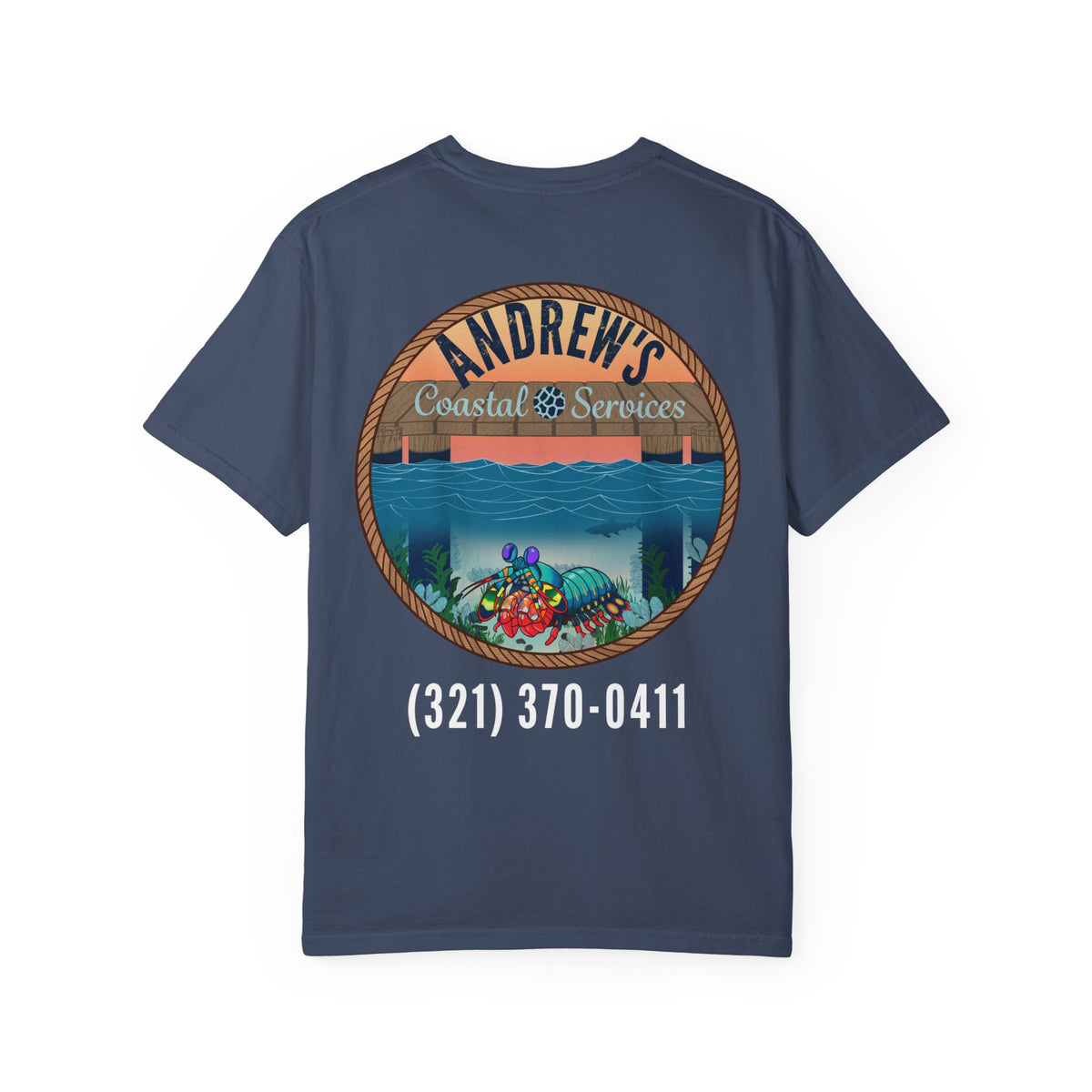 Unisex Garment-Dyed T-shirt - Full Image with Wooden Shrimp