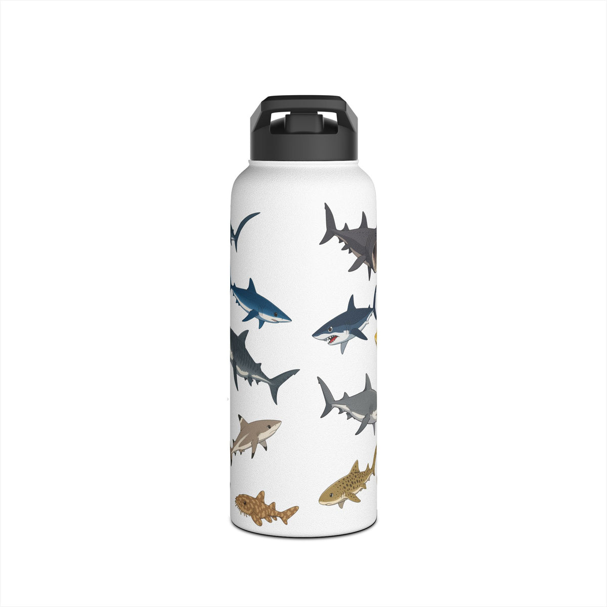 Whimsical Anime Shark Stainless Steel Water Bottle, 32oz
