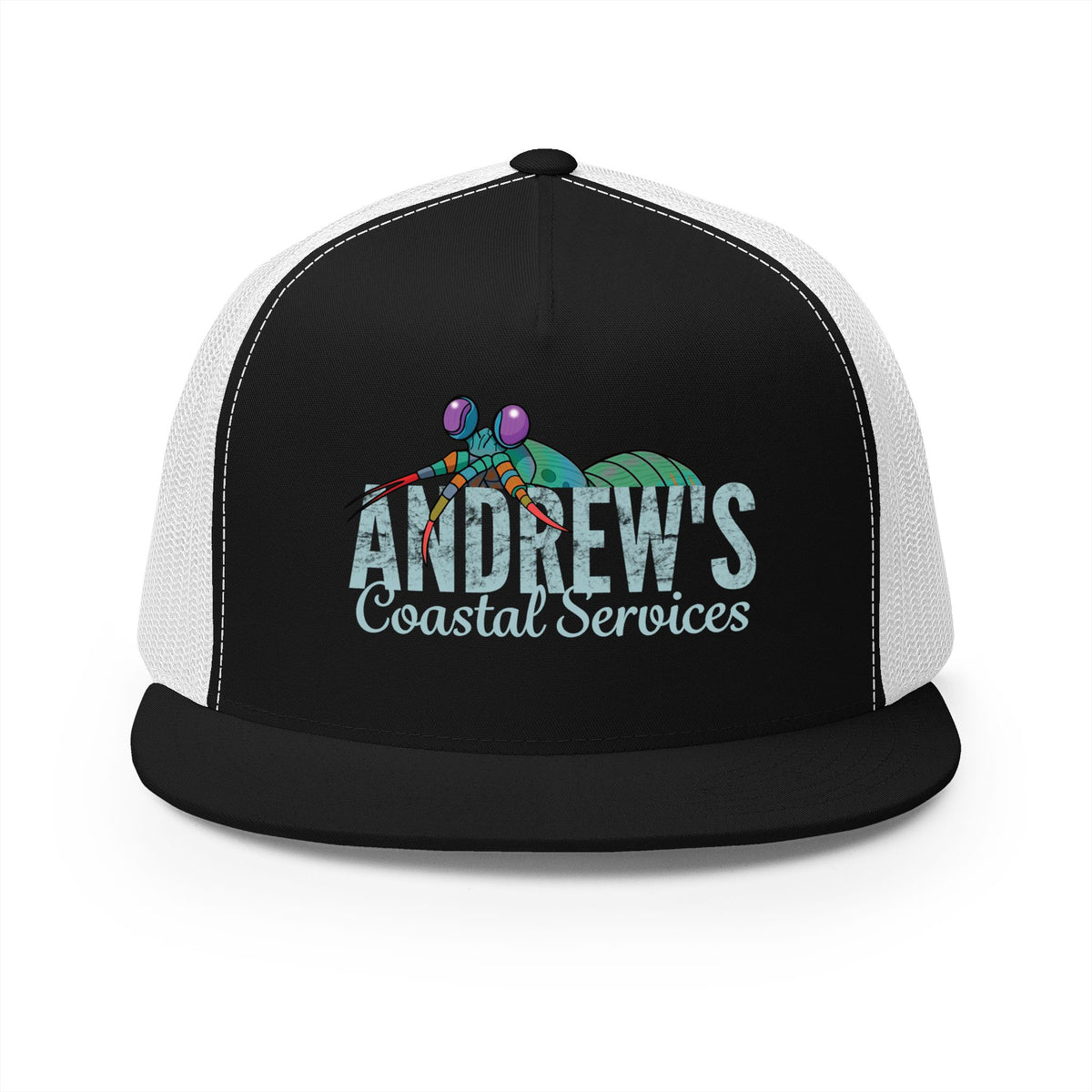 5 Panel Trucker Cap - Half Logo with Logo Blue