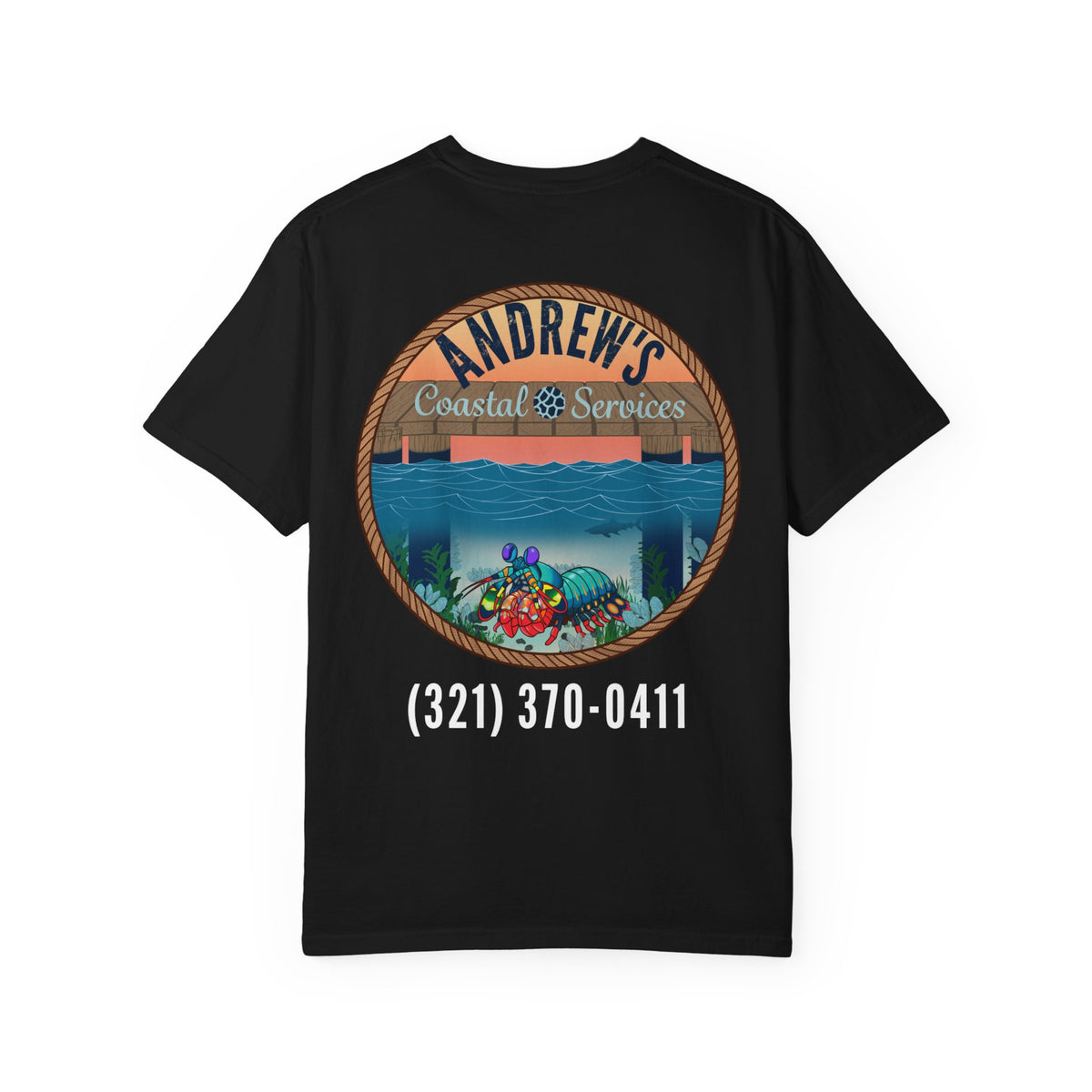 Unisex Garment-Dyed T-shirt - Full Image with Wooden Shrimp