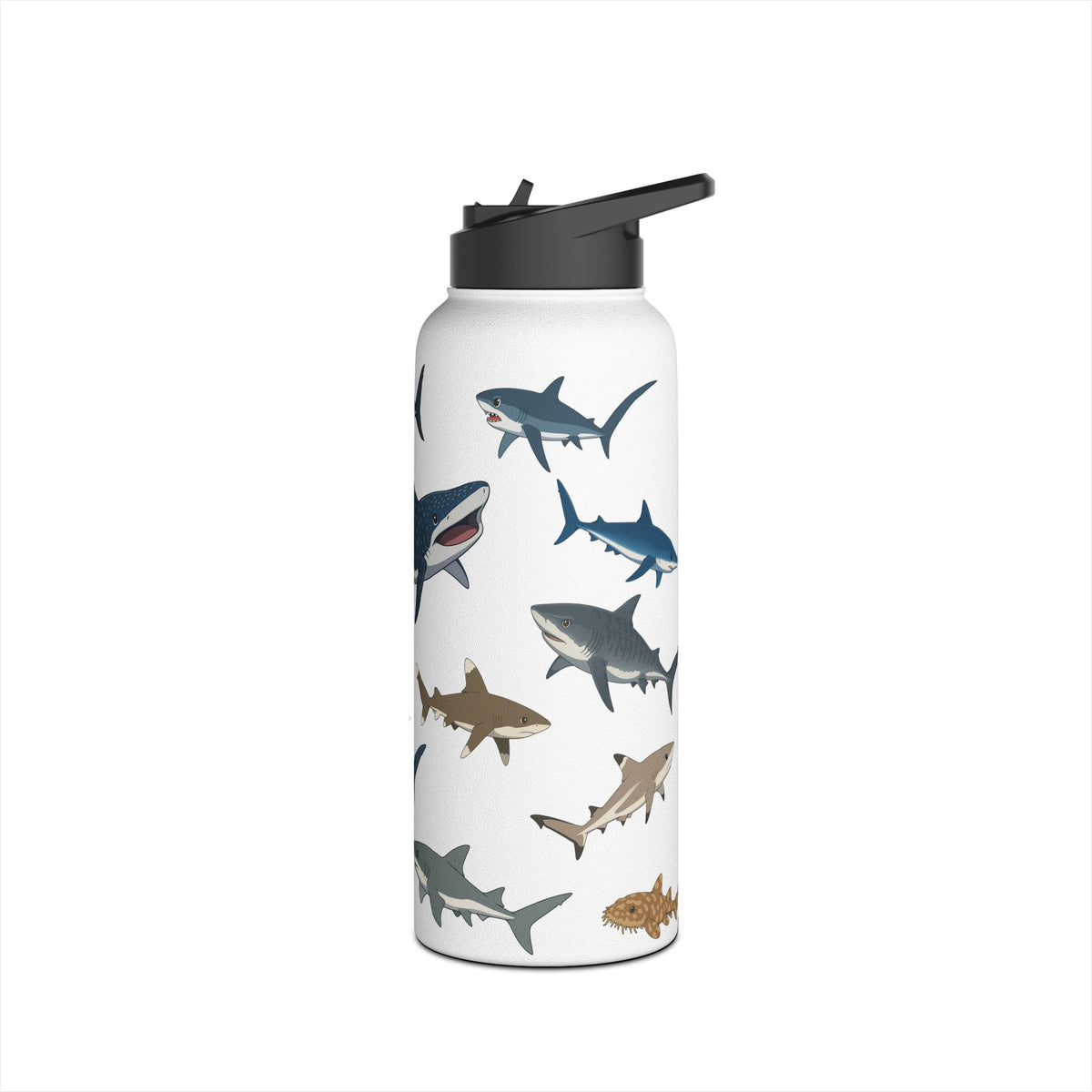 Whimsical Anime Shark Stainless Steel Water Bottle, 32oz