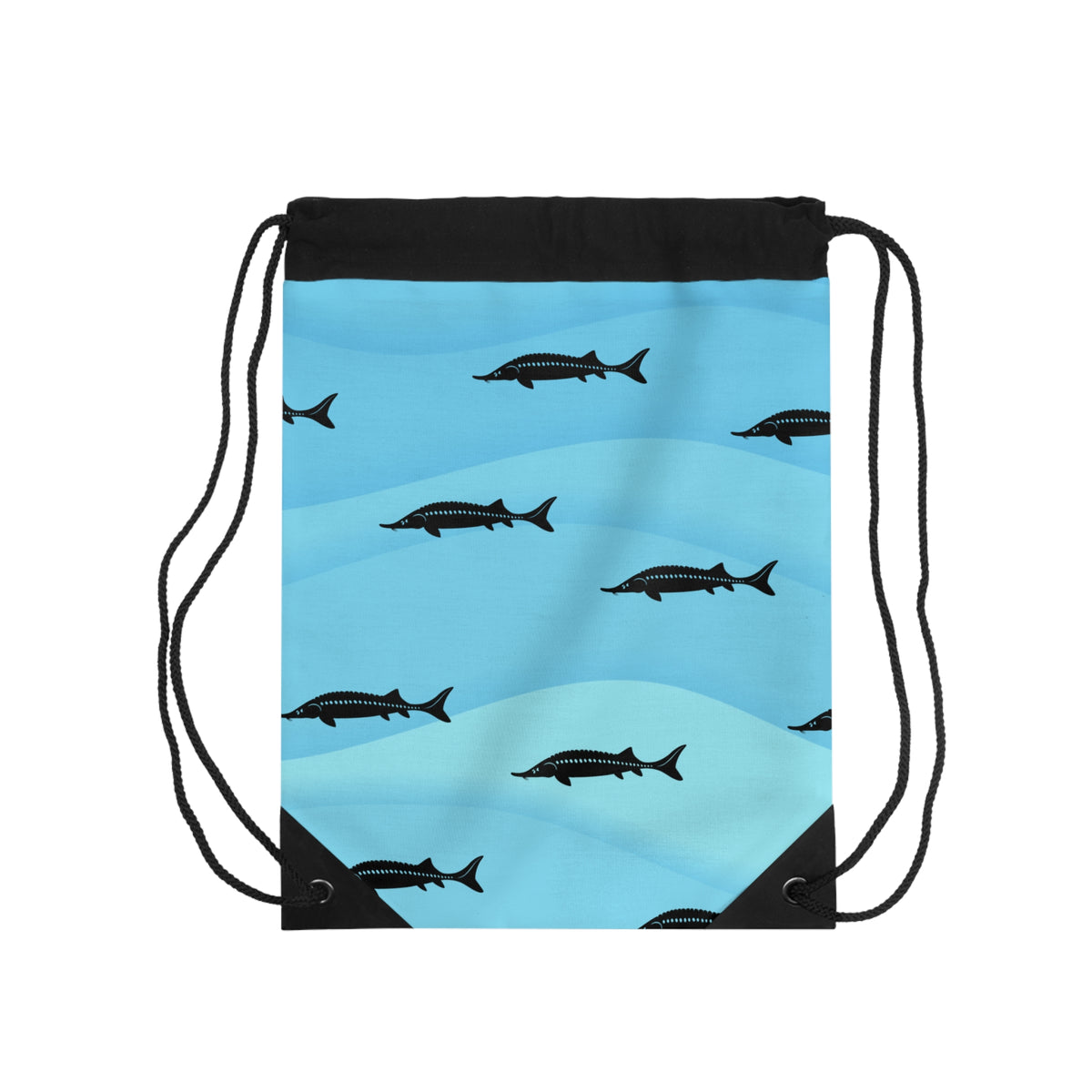 White Sturgeon Silhouette Drawstring Bag