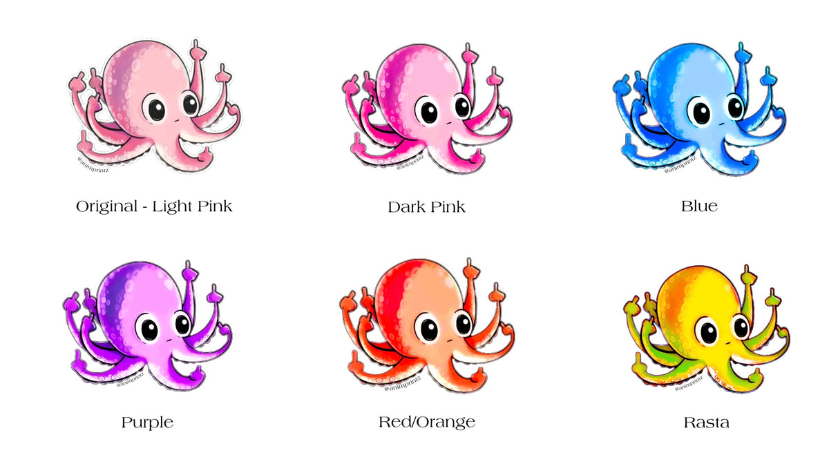 Funny Octopus with 8 Middle Fingers Glossy Vinyl Sticker